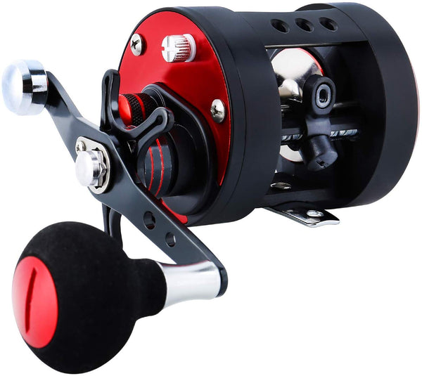 Fishing round Baitcasting Conventional Reel Reinforced Right Hand Red Black