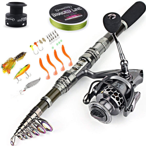 Cheap SOUGAYILANG Spinning Fishing Rod 1.8M 5 Sections Carbon Fiber Fishing  Pole 13+1BB Metal Spool Powerful Spinning Reel Combos