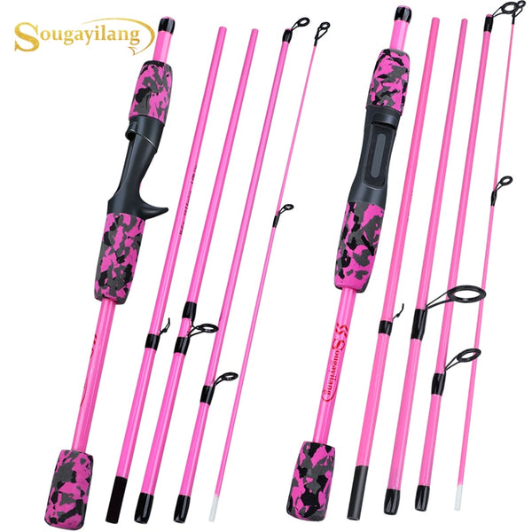 Sougayilang Yellow Pink Black 5 Section Travel Fishing Rod