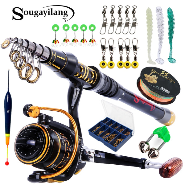 Sougayilang Fishing Full Kit Telescopic Fishing Rod and Reel